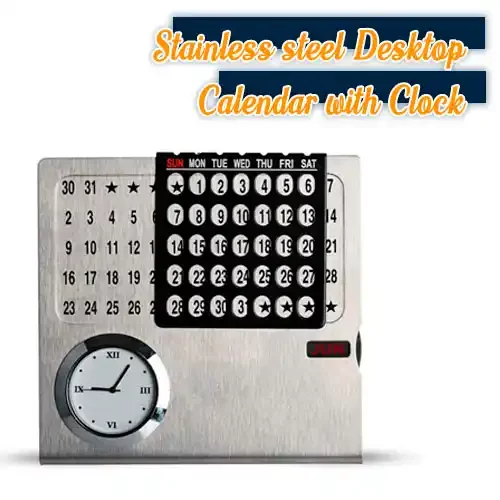 Desktop 01 Stainless steel Desktop Calendar with Clock 2